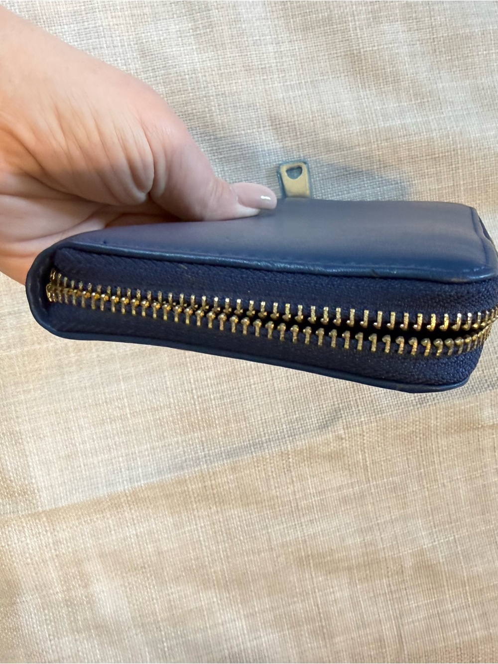 Celine Navy Leather Zip Wallet with Gold Logo - Picture 3 of 7